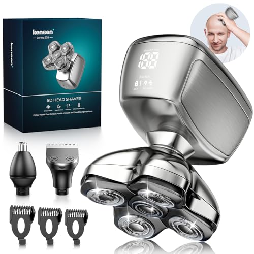 Kensen Men's Bald Head Razor 5D Hair Clipper Bald 120 mins Autonomy Bald Crane Trimmer Waterproof Razor Dry & Wet Crane with Wind Hair Cutter & LED Screen & Limit Comb