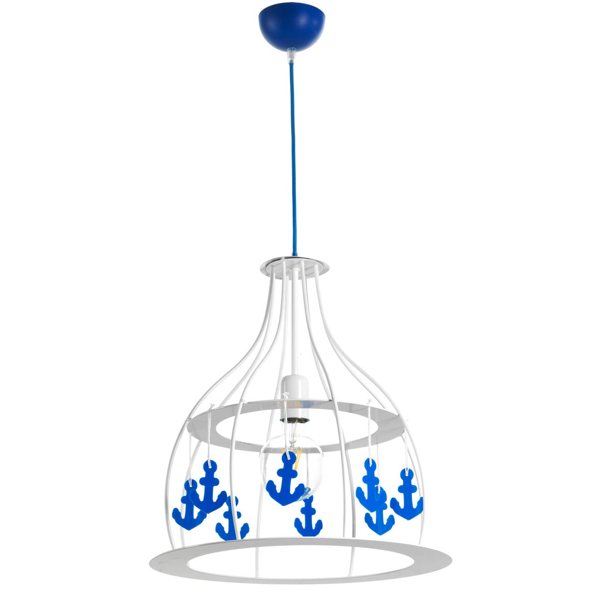 ONLI Metal Pendant Light with Blue Plastic Anchors, White