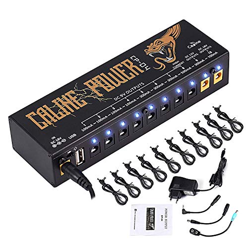 Caline CP-04 Guitar Pedal Power Supply 10 Isolated DC Output for 9V/12V/18V Guitar Bass Effects Pedals with Built-in USB Charging Port for Phone iPhone Pad iPad