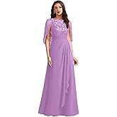 Chiffon Mother of The Bride Dress with Laces Cape Sleeve Long Ruffle Grandmother of The Groom Dresses for Wedding