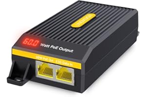 LINOVISION 2.5G BT 60W PoE++ Injector with LED Screen to Indicate Power Output, Single Port IEEE 802.3bt PoE Injector for PTZ