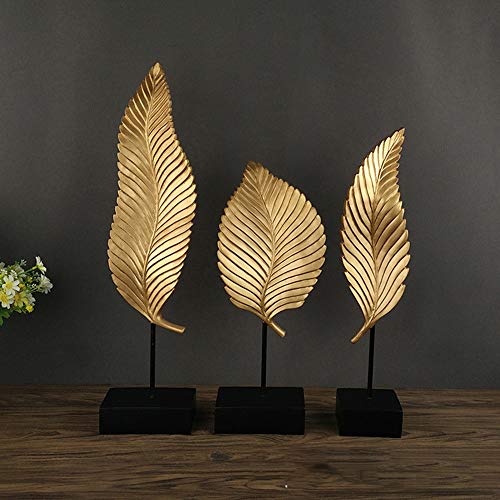 MQW Blue/Gold European-Style Creative Resin Crafts Leaf 3 Decoration Home Soft Decoration Furnishing Hotel Club Decoration Delicate and Beautiful (Color : Gold) - Thumbnail 3