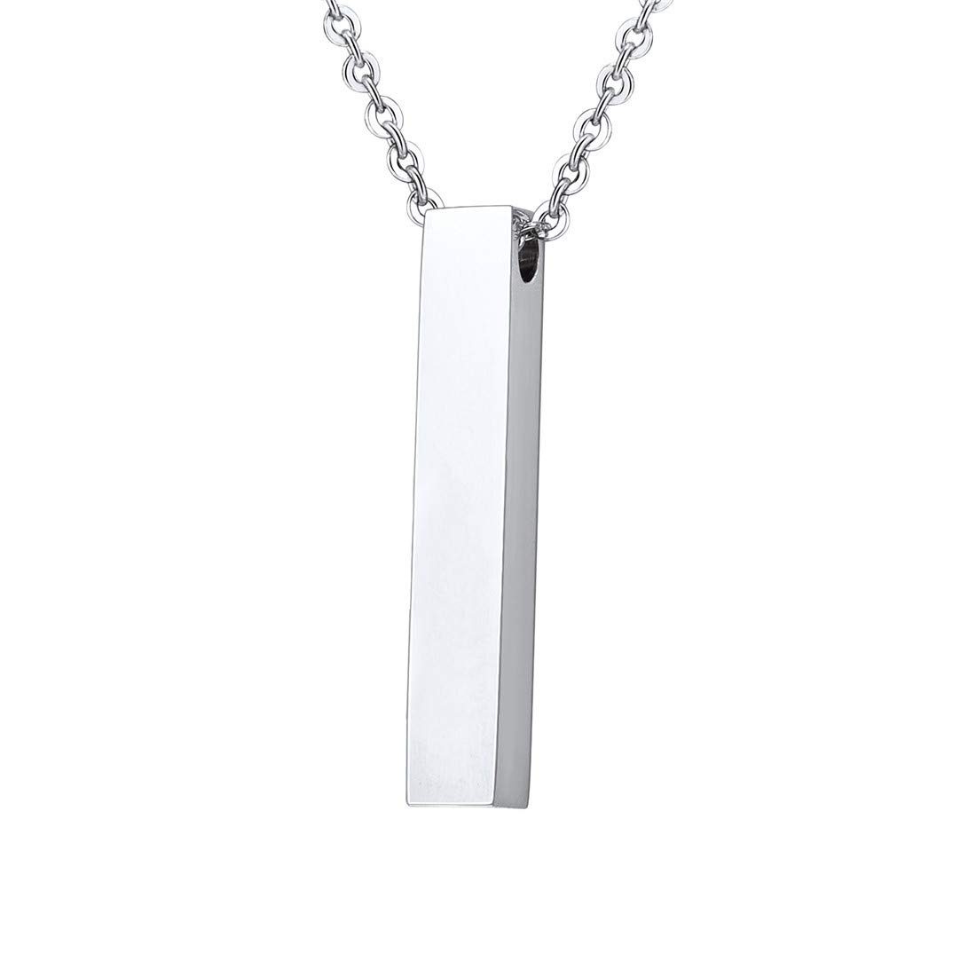 U7 Cubic Zirconia Customised Bar Necklace Gifts for Couple Chains Cuboid Pendant Necklaces