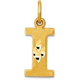 JewelryWeb 14k Yellow Gold Solid Satin Sparkle-Cut Letter Name Personalized Monogram Initial I Charm Pendant Necklace for Women