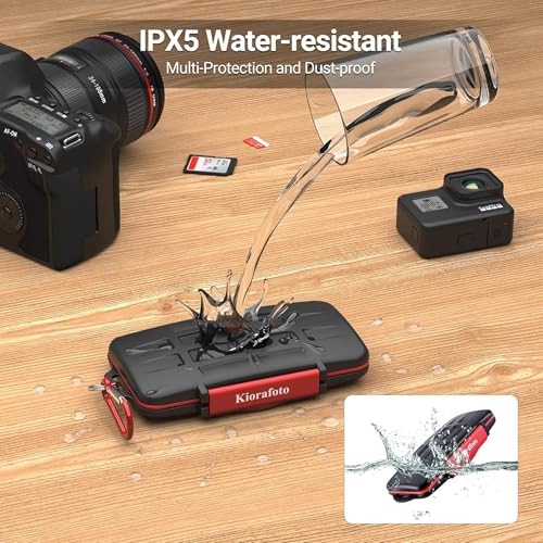 Kiorafoto Soporte Profesional Impermeable y a Prueba de Golpes almacena la Cubierta Protectora de la Tarjeta de Memoria SD sdhc sdxc TF, con Gancho y Anillo de 12 Tarjetas SD y 12 Tarjetas SD Micro