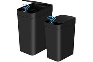 Anborry Bathroom Automatic Trash Can 2 Pack 2.2 Gal & 4 Gal Touchless Motion Sensor Small Garbage Can with Lid Smart Electric Narrow Waterproof Garbage Bin for Bedroom Office Kitchen (Black)