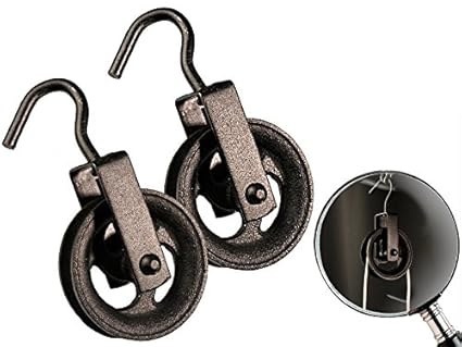 2 Stück massive Seilrollen mit Haken Durchmesser 115 mm aus Metallguss