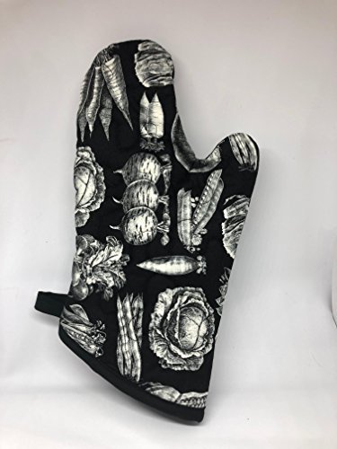 Handmade Farmers Market Oven Mitt - Black and White Vintage Rustic Vegetable Print