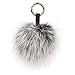 Roniky Newest Large Genuine Fox Fur Pom Pom Keychain Bag Purse Charm Gold Ring Fluffy Fur Ball (5.1