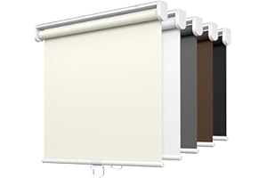 LazBlinds No Tools No Drill Cordless Roller Shades, 100% Blackout Roller Blinds for Windows, Thermal Insulated UV Protection Waterproof Roll Up Window Blinds and Shades, 34'' W x 72'' H, Cream