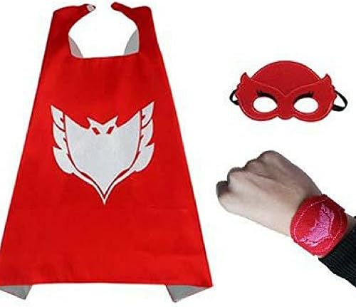 Honey Badger Brands Dress Up Comics Cartoon Superhero Costume With Satin Cape and Matching Felt Mask (PJ Masks - Owlette With Bracelet)