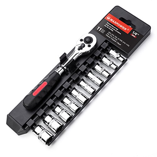 MAXPOWER 11Piece 1/4" Ratcheting Socket Wrench Set Quick Release