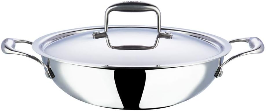 vinod cookware Aluminium Kadhai With Lid- Silver