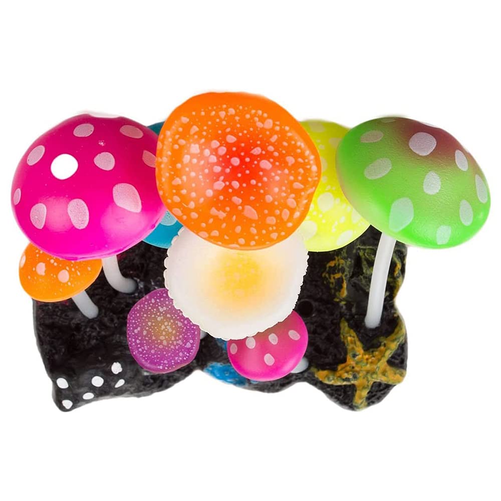 ANCLLO Glowing Effect Artificial Mushroom Aquarium Plant Decor Ornament Decoration for Fish Tank Landscape