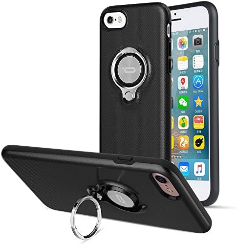 iPhone 7 case with Built in Magnetic Ring Holder Anti-Scratch Ring Grip Kickstand Perfect Fit Shock Absorption 360 Degree Rotating bumper Sturdy and durable Easy to put on (Black)