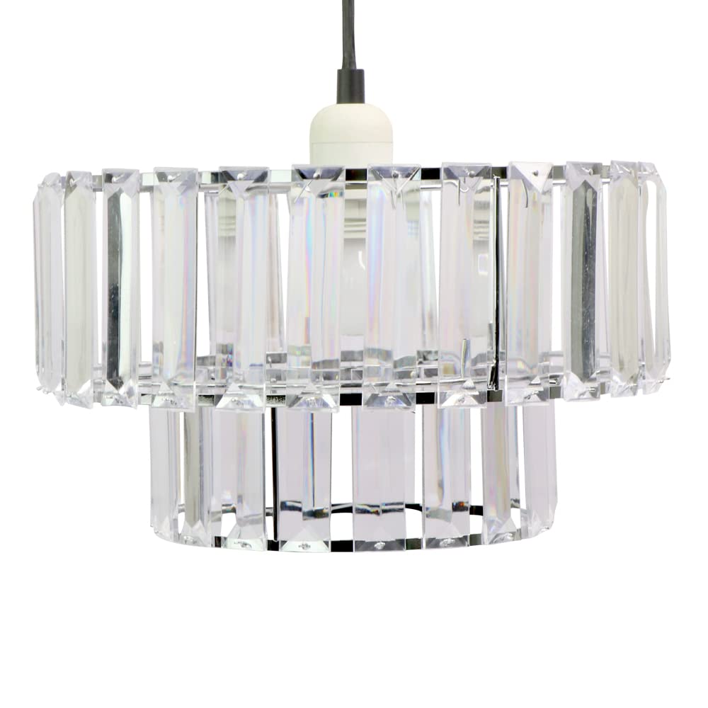 Shiny Beads Pendant Light Shade & Ceiling Lamp Shade Modern Polished Chrome and Acrylic Clear Beads Interwoven Ring Accessories - Double Layer Metal Ceiling LampShade for Bedroom Room Living Room