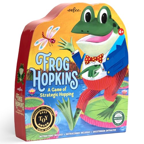 eeBoo: Frog Hopkins Game - A Board Game of Strategic Hopping Around The Pond, Playful Frog & Butterfly Pieces, Spatial Activity, Kids 4+, 2-4 Players