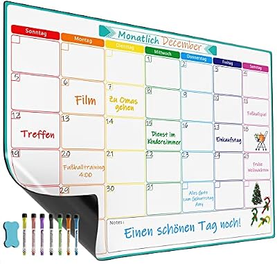 A3 Magnetischer Monats-Wochenplaner, mit 7 Markern und Schwamm