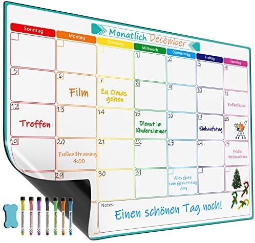 A3 Magnetischer Monats-Wochenplaner, mit 7 Markern und Schwamm