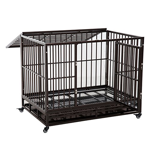 PawHut 42" Heavy Duty Steel Dog Crate Kennel Pet Cage with Wheels