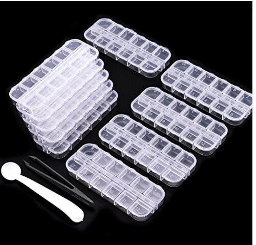 WXJ13 10 Pack 12 Grids Diamond Painting Box Jewelry Storage Boxes Diamond Painting Accessories with 1 Piece Tweezers and 1 Piece Spoon for DIY Craft