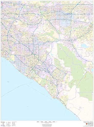 カリフォルニア州オレンジ郡 36 X 48 ペーパー壁マップ
