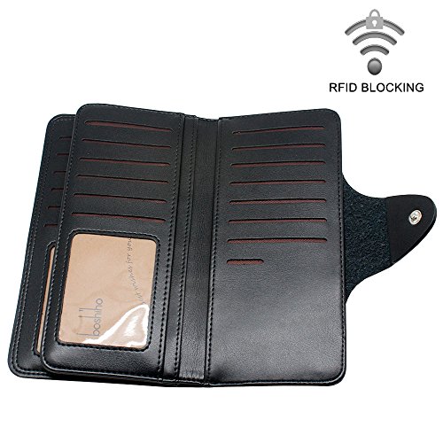 Boshiho RFID Blocking Wallet Leather Bifold Credit Card Holder Clutch Purse (RFID Black)