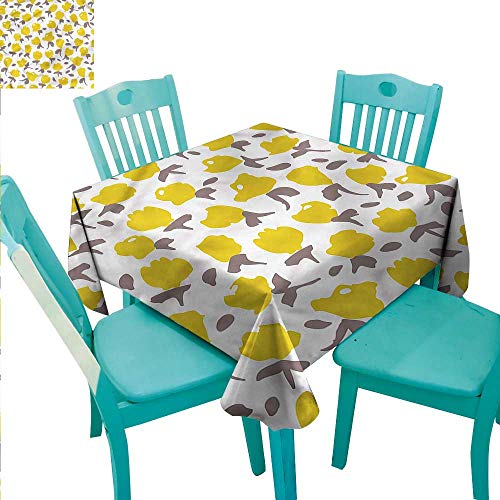 RenteriaDecor Elegant Waterproof Spillproof Polyester Fabric Table Cover Flower Great for Dessert Tables Yellow Plants Spring Garden 70"x70"