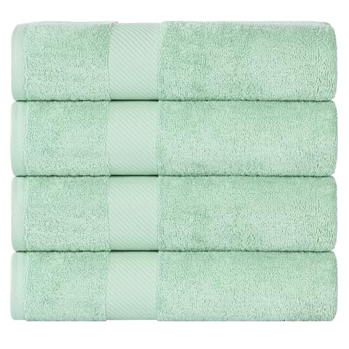 SUPERIOR Kendell Egyptian Cotton Bath Towel Set, Luxury Towels, Absorbent, Shower, Spa Essentials, Large Towels, Bath Basics, Solid, Classic Modern Dobby Border, Set of 4, Sea Foam at Amazon