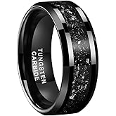 TUTISS 6mm 8mm Silver/Black Tungsten Rings for Men Women Meteorite Shavings Inlay Promise Engagement Wedding Bands Beveled Edges Polished Shiny Comfort Fit