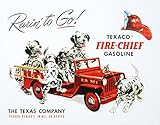 Texaco Gasoline Rarin To Go Fire Chief Tin Sign 13 x 16in