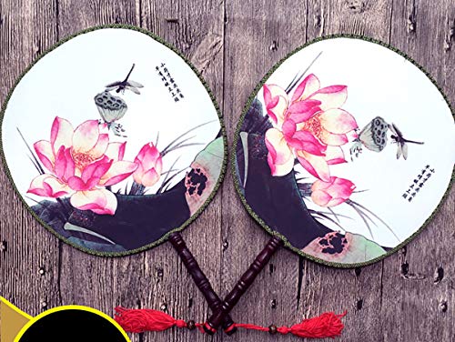 4PCS Round Double-Sided Pattern Chinese Ancient Hand Fan Classic Palace Paddle Hand Fan Dance Hand Fan