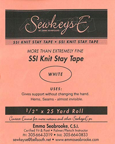 White - 1/2" Fusible SS1 Knit Stay Tape - More Than Extremely Fine 0.5" X 25 Yards SewkeysE Knit Interfacing Sold by The 25 Yard Roll (SSI.5-WH) M494.17