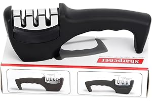Kitchen Knife Accessories: 3-Stage Knife Sharpener Helps Repair, Restore, Polish Blades (Black)