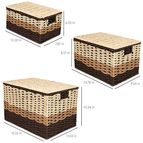HomeGrove Wicker Baskets with Lids Woven Baskets for Storage Decorative Storage Basket with