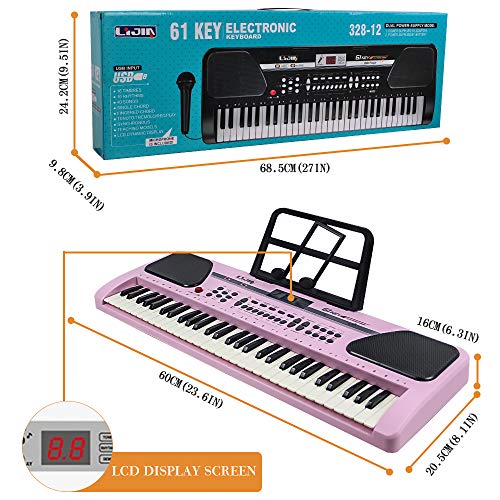 MBQMBSS 61 Key Electronic Keyboard Piano Electric Piano Potable Electric Piano Keyboard Beginner Electric Piano Learning with Microphone&USB Cable&Music Stand for Kids Teens
