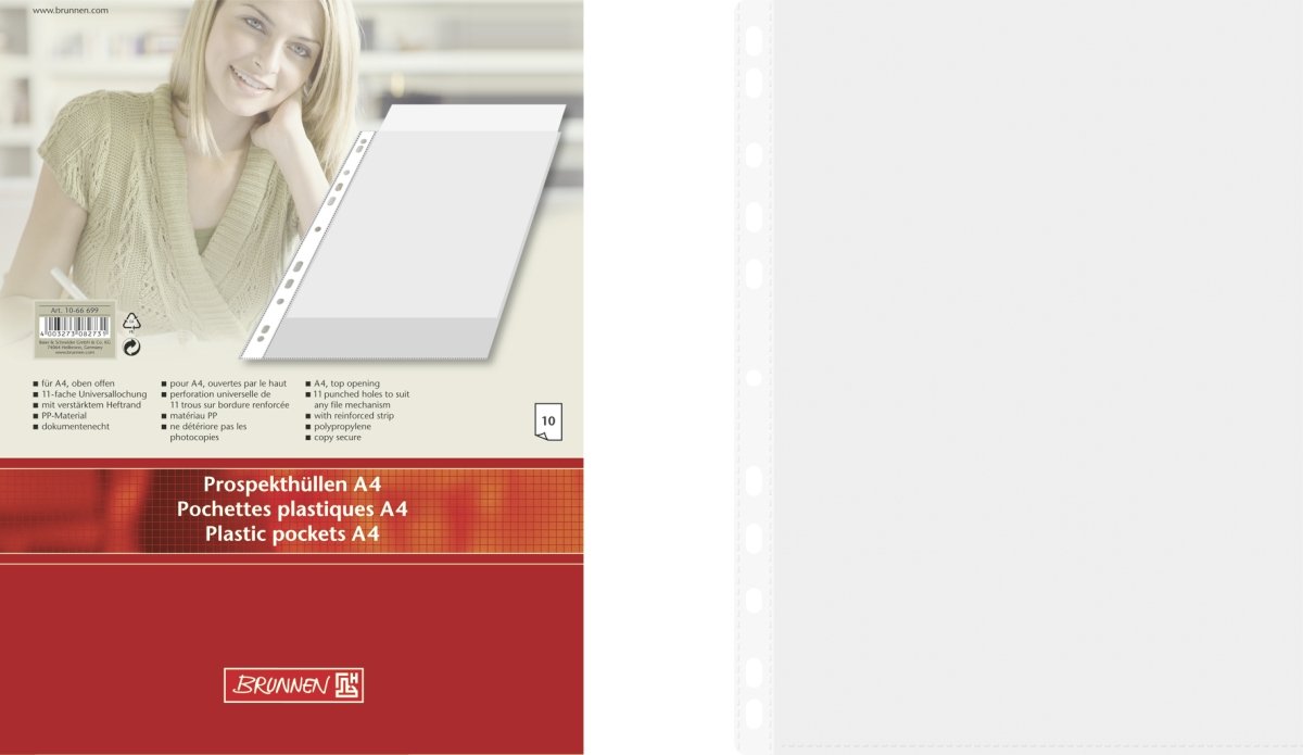 Brunnen 1066699 Document Sleeves/Wallets with Punched Holes (11 – A4, PP-Folie, Transparent, 10 Pocket Display Book Folder