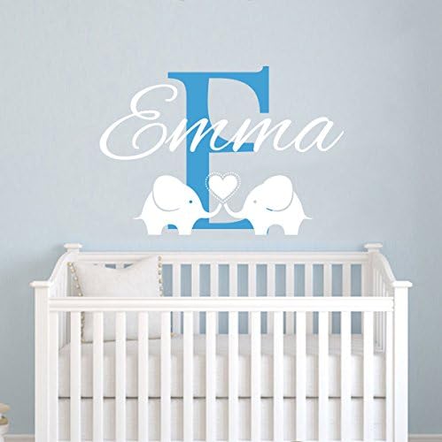 Childrens Name Elephant Wall Decal - Name Wall Decal - Baby Girls Nursery Wall Decal - Personalized Name Decal…