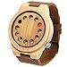 FunkyTop Mens Women Unisex Retro Natural Bamboo Wooden Watches Japan Movement Quartz with Leather Strap 12 Holes Design Wristwatches(Brown#1)