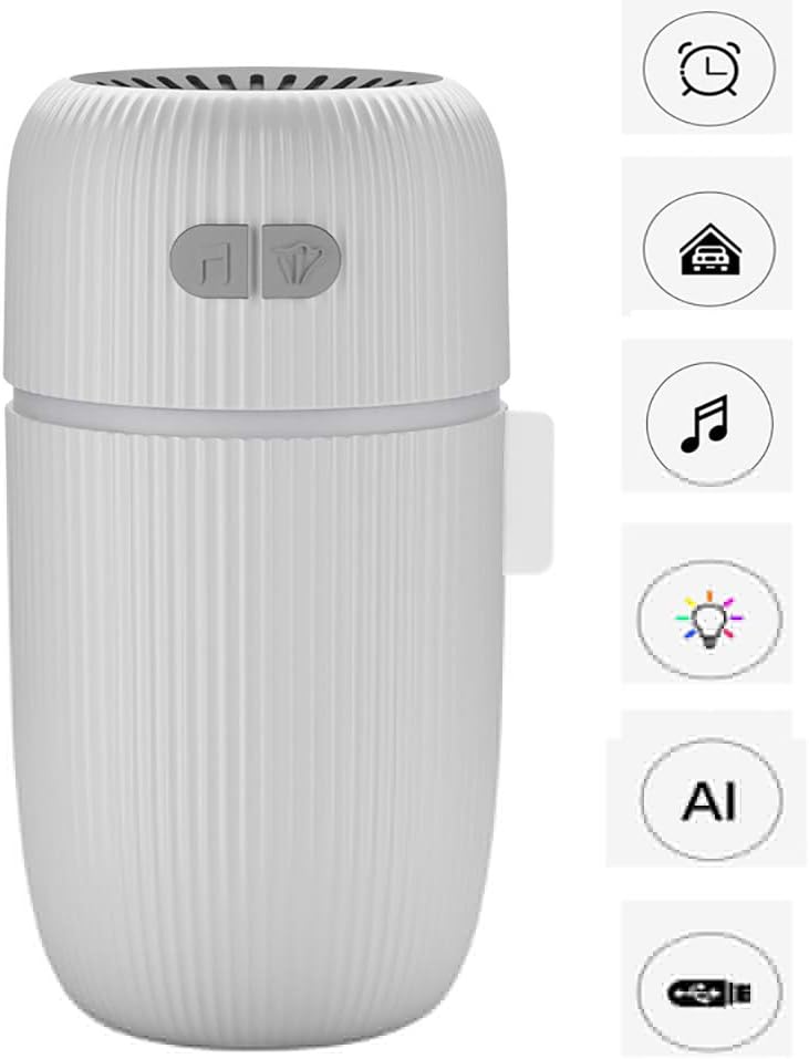 Junenoma Portable USB Humidifier, Double Mode Mini Humidifier, 7 Color LED Lights Ultrasonic Mute Auto Shut Off, for Bedroom Nightstand Car Travel Office White