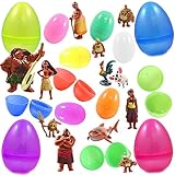 12 Plastic Easter Eggs With Disney Moana Figurines - Ready To Fill, Hide and Hunt - Recreate Your Favorite Movie Moments - Durable Toys For Hours of Fun - 3-Inch and 6-Inch Eggs In A Variety Of Colors