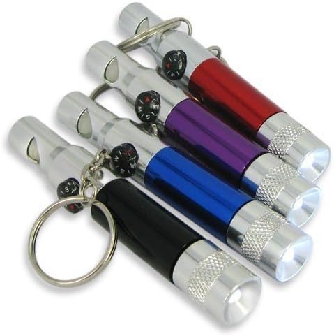 Stainless Steel 10000 Hours Lifespan Mini Keychain LED Flashlight & compass and Whistle