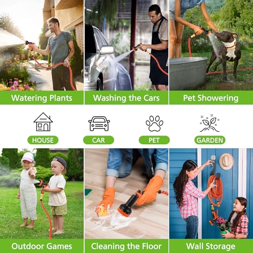 BoriYa Hose Pipe - Upgraded Expandable Garden Hoses 100ft 30m,Stretchy Hosepipe with Spray Gun,Expanding No-Kink Magic Hose with Metal Connectors,Flexible Water Hos for Garden,Pet & Car Cleaing
