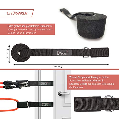 PULSUS-fit-Fitnessband-Resistance-Bands-Set-mit-Uebungsvideo-App-Pro-Expander-Baenderset-5-Widerstandsbaender-Griffe-Fussschlaufen-Tueranker-Tragetasche-Sportbaender
