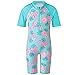TFJH E Girls Swimsuit Rashguard Suit UPF 50+ UV One Piece,Cyan Short 10A