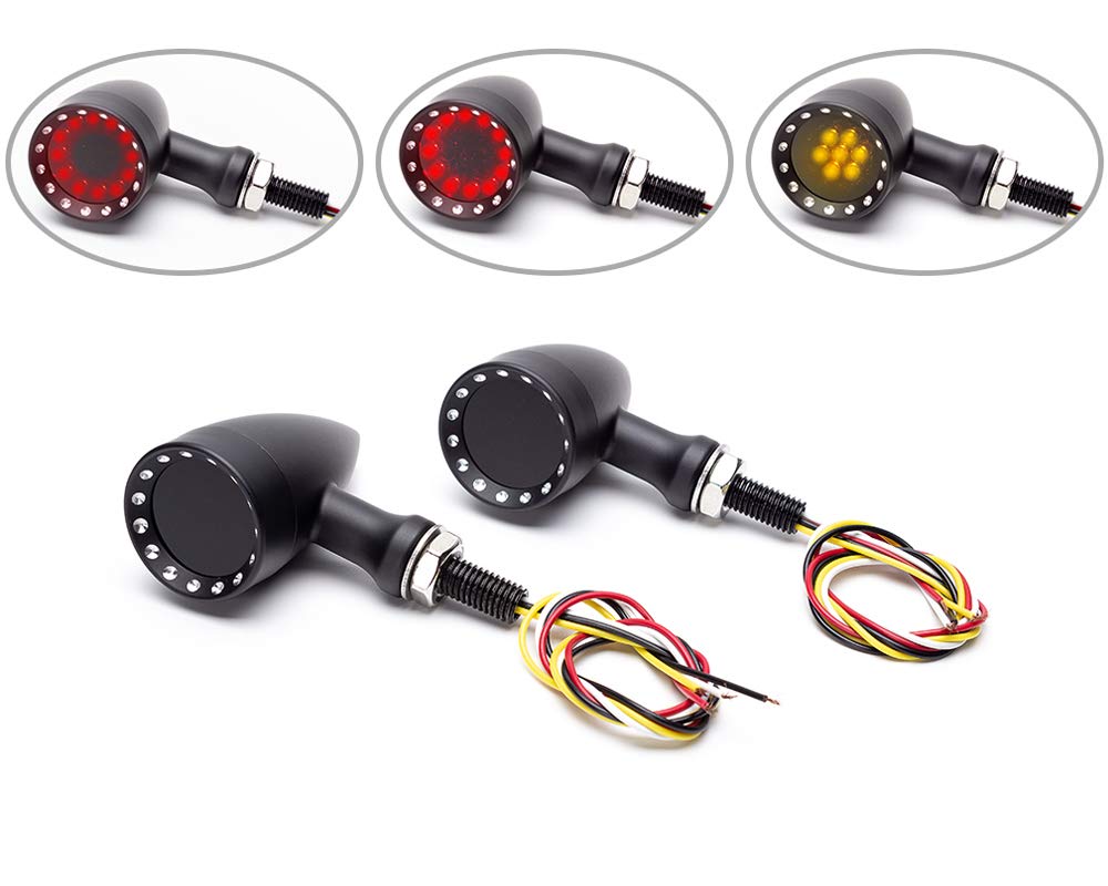 Alchemy Parts LED Motorbike Rear Custom Indicators | Integrated Turn Signals with Stop and Tail Light in Billet Aluminium Classic Bullet Style to suit Choppers, Bobbers cafe racers