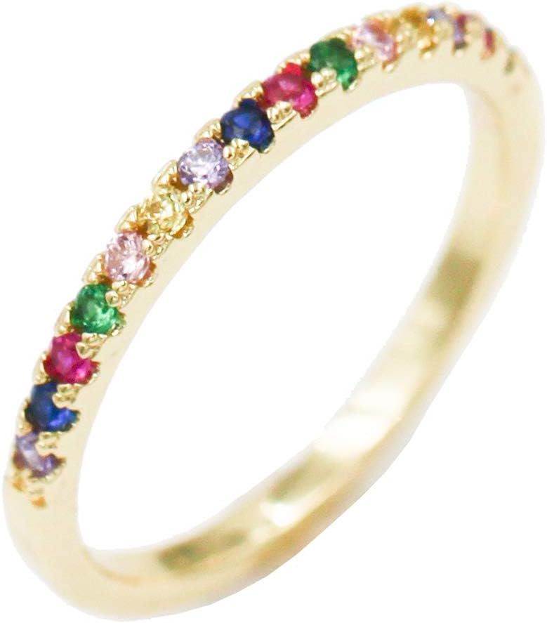 Lavencious Stackable Eternity Bands with CZ Multi Color Stones for Women Size 5 to 10