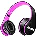 BestGot Wired Kids Headphones for Kids Boys Adult with Microphone in-line Volume Included Cloth Bag Foldable Headset with 3.5mm Plug Removable Cord (Black/Pink)