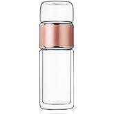 HERCHR Tea InfuserBottle, 420ml/14oz Double Layer Stainless Steel Leakage Proof Glass Water Bottle Travel Water Separation Tea Bottle Mug Cup for Office Travel Home(rose gold)