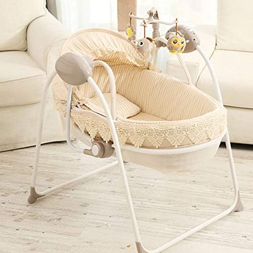 Halo Bassinet,Foldable Remote Control Baby Rocker Swing Newborn Moses Basket Baby Swing Toddler bedbassinet Baby Bouncer Toddler Travel Bed (Color : Beige)